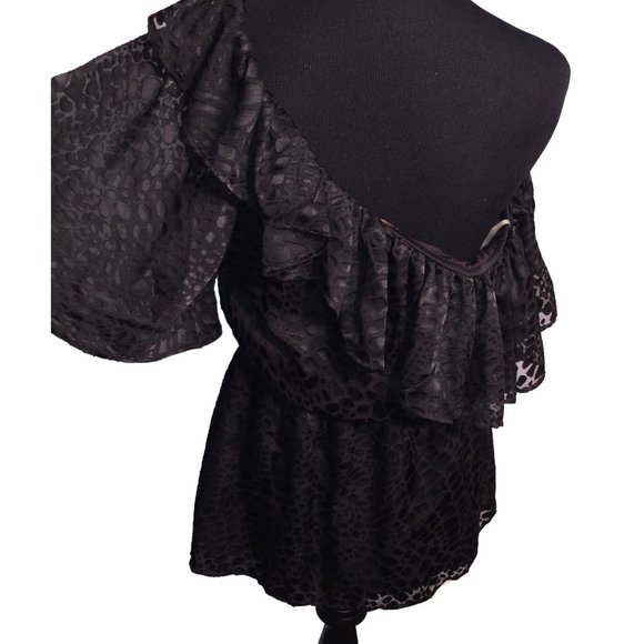 Grass Collections Animal Print Off the Shoulder Top w Large top Ruffle and cinch - Picture 7 of 7